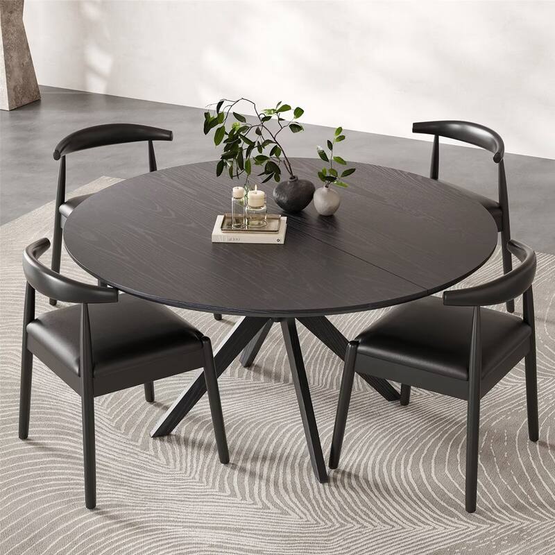 47.2" Solid Wood Round Dining Table for 4-6 People with Intersecting Pedestal Base
