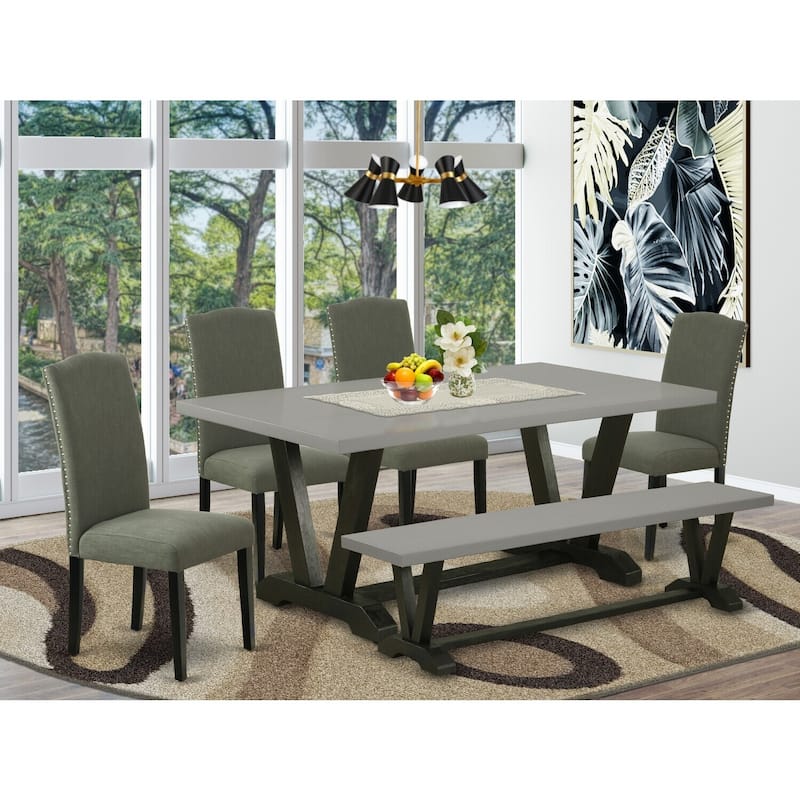 Modern 6-Piece Dining Set - Hardwood Table & Upholstered Chairs