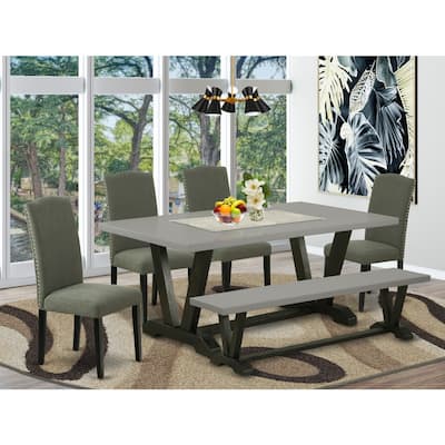 Modern 6-Piece Dining Set - Hardwood Table & Upholstered Chairs