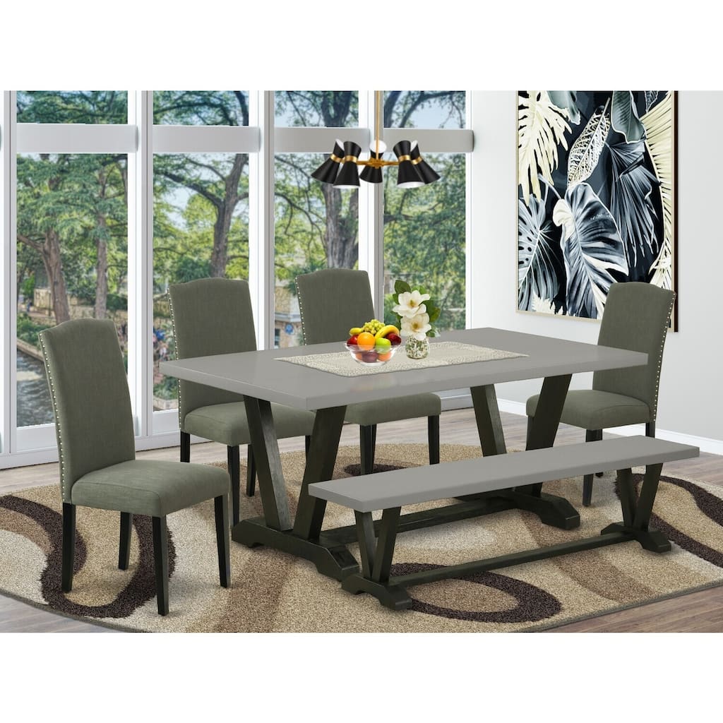Modern 6-Piece Dining Set - Hardwood Table & Upholstered Chairs