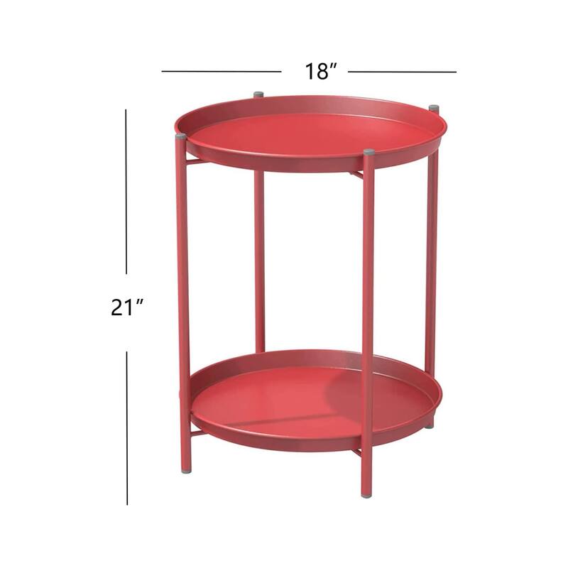 Clihome 2-Tier Metal Patio Side Table, Weather Resistant Outdoor Round End Table