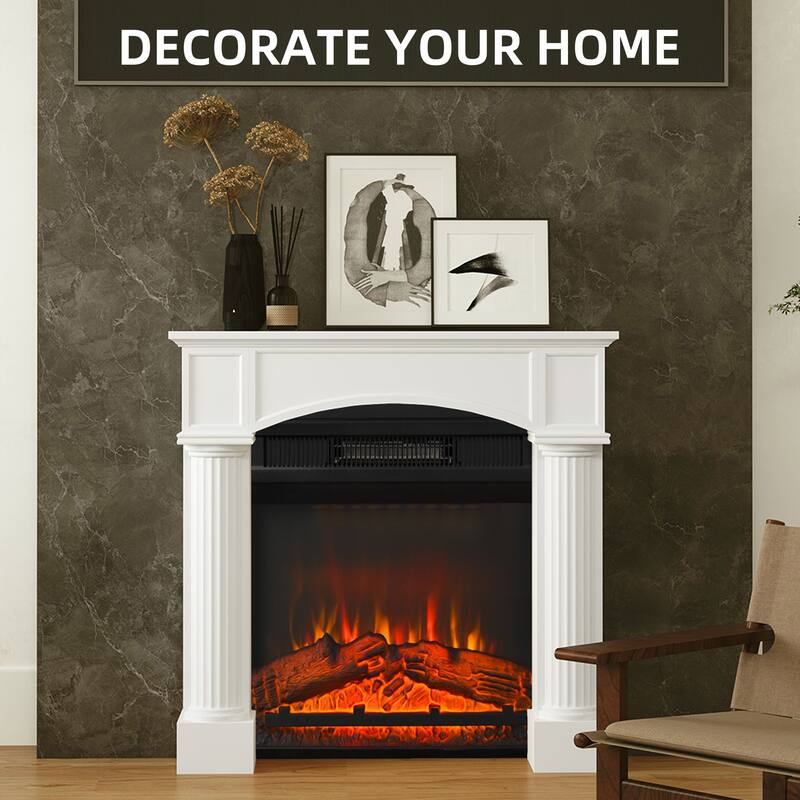 HOMCOM Modern Fireplace Mantel, Freestanding Fireplace Surround for Electric Fireplaces, 43.3" W x 39.8" H, White