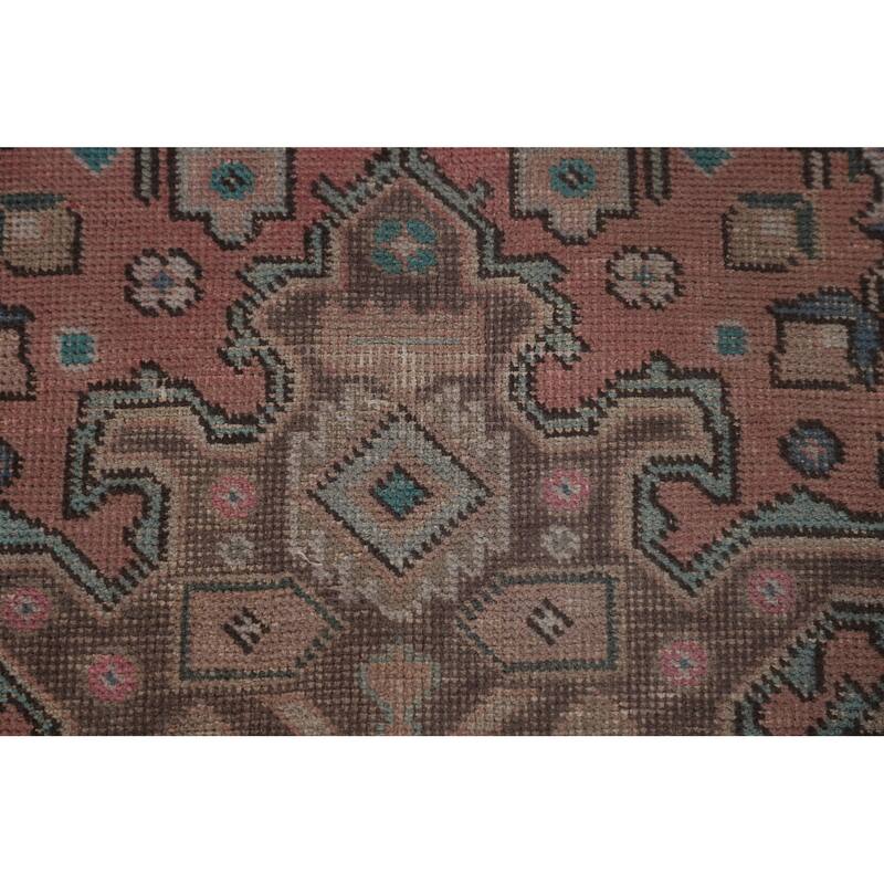 Pink Geometric Tabriz Persian Vintage Area Rug Handmade Wool Carpet - 7'10" x 11'0"