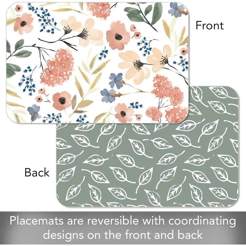 Meadow 4 Pack Reversible Easy Care Flexible Plastic Placemats Made in The USA BPA Free Easily Wipes Clean