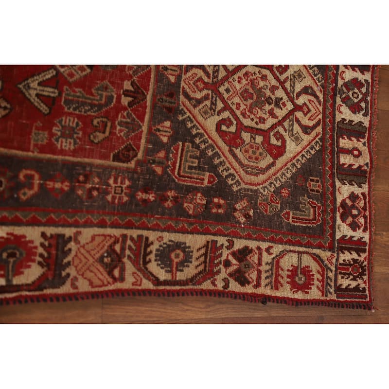 Red Shiraz Persian Antique Area Rug Handmade Wool Carpet - 3'11"x 7'6"