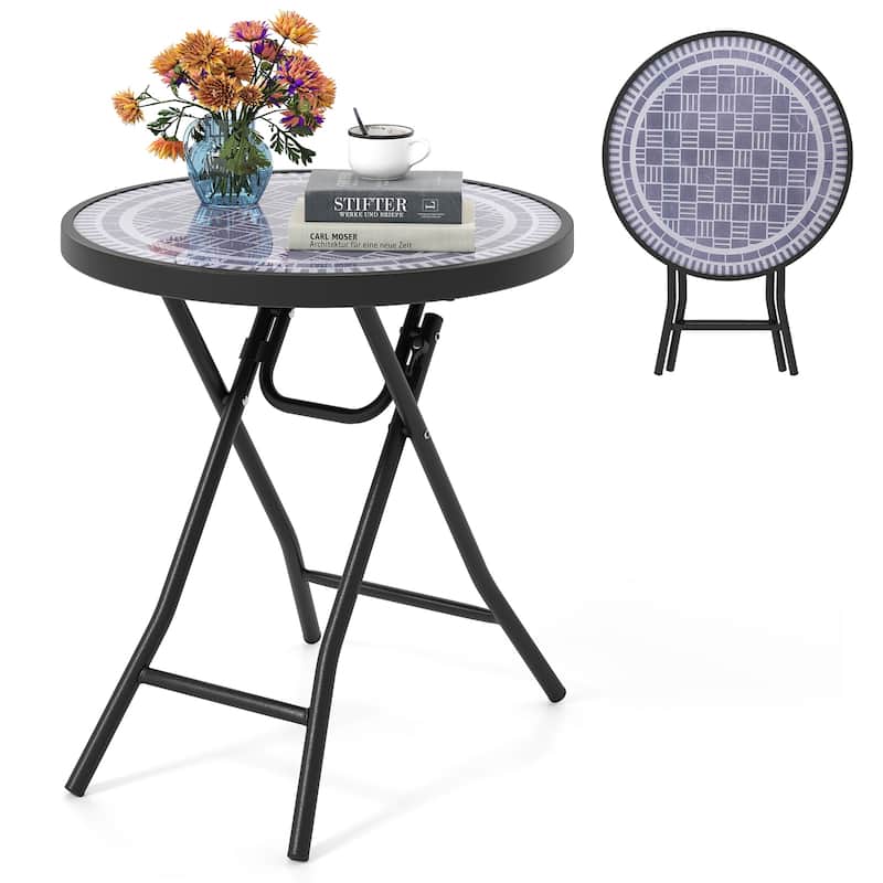 Costway 18" Folding Side Table Round Compact Coffee Table with - See Details