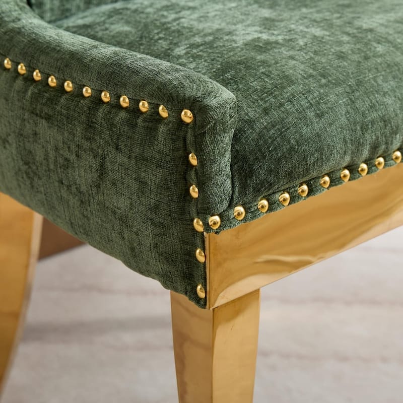 Set of 2 Chenille Upholstered Dining Chairs with Gold-Plated Legs