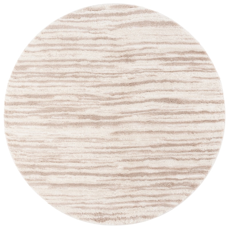 SAFAVIEH Seattle Thorun Shag Modern Striped 1-inch Thick Rug - 6'7" Round - Ivory/Beige