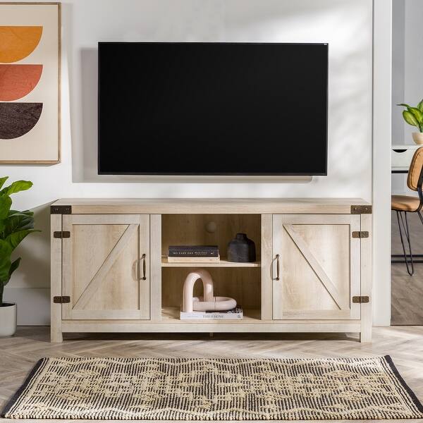 slide 2 of 15, Middlebrook Firebranch 58-inch Barn Door TV Stand White Oak