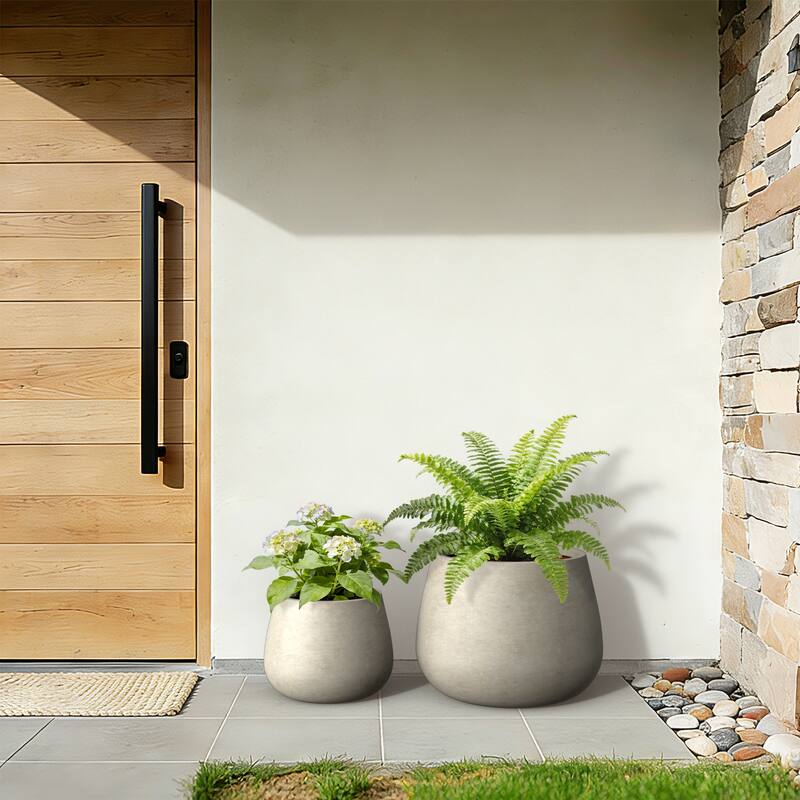 Concrete Round Planter with Drainage Holes for Indoor & Outdoor