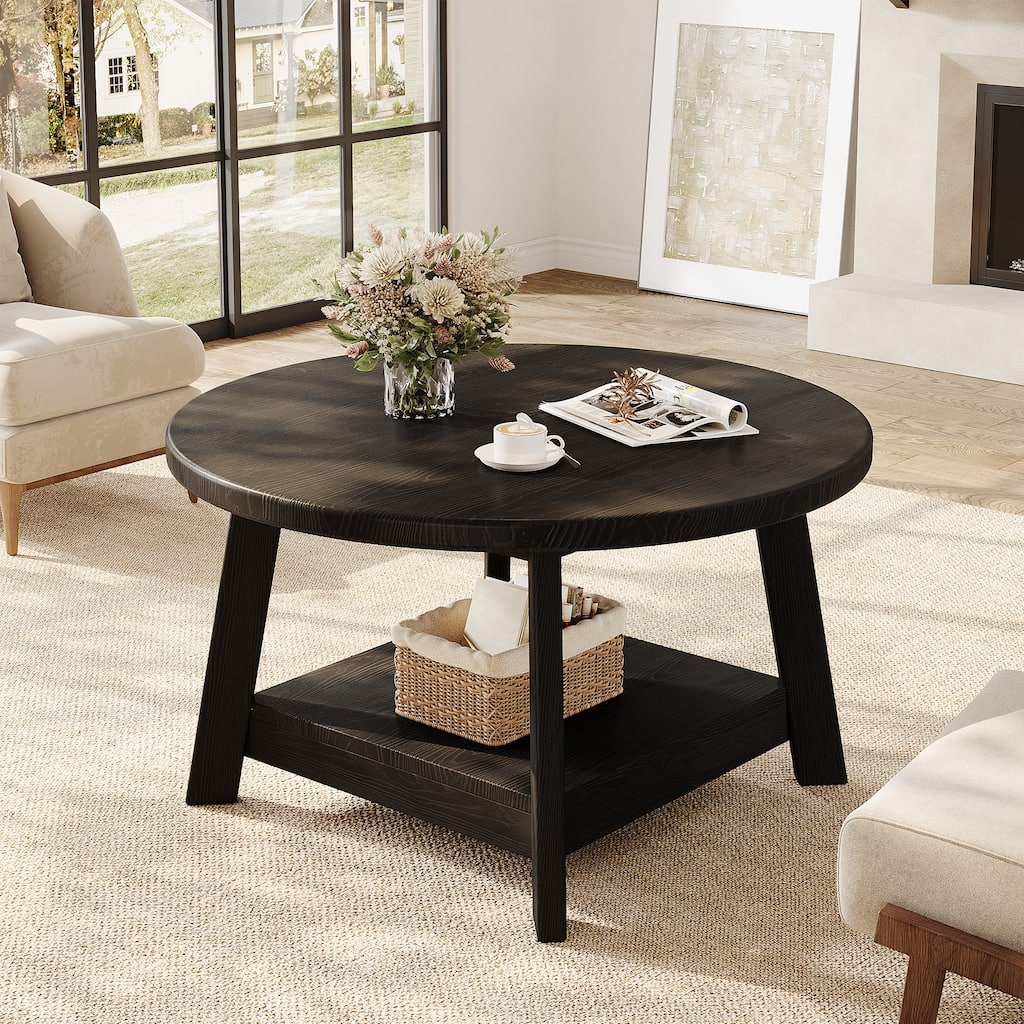 Solid Wood Round Coffee Table for Living Room