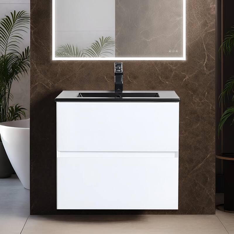 Blossom All Wood Wall Mounted Floating Bathroom Vanity with Sink - Glossy White - 36" Ceramic Sink