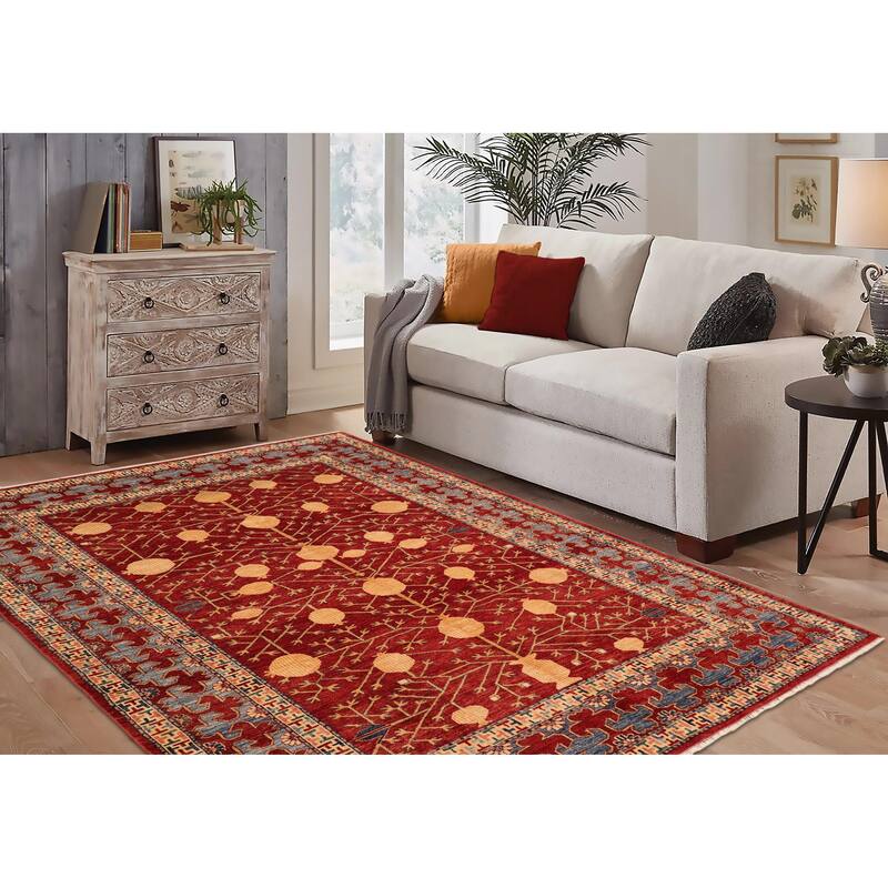 Caucasian Super Kazak Axel Red/Blue Hand Knotted Wool Rug - 6'10'' x 9'6''