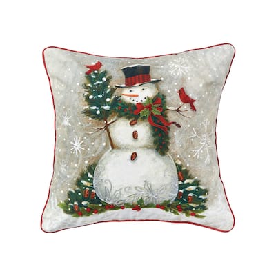 Woodland Snowman Printed & Embellished Throw Pillow