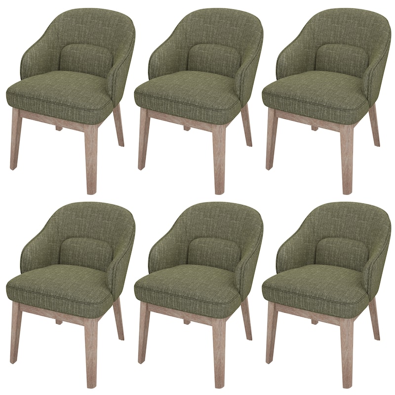 Vintage-Inspired Kitchen Chairs with Curved Backrest Tapered Metal Legs for Dining Room - Set of 6 - Green