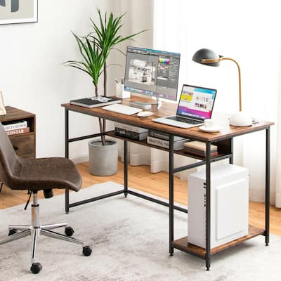55'' Computer Desk Home Office PC Workstation w/ Power Outlets