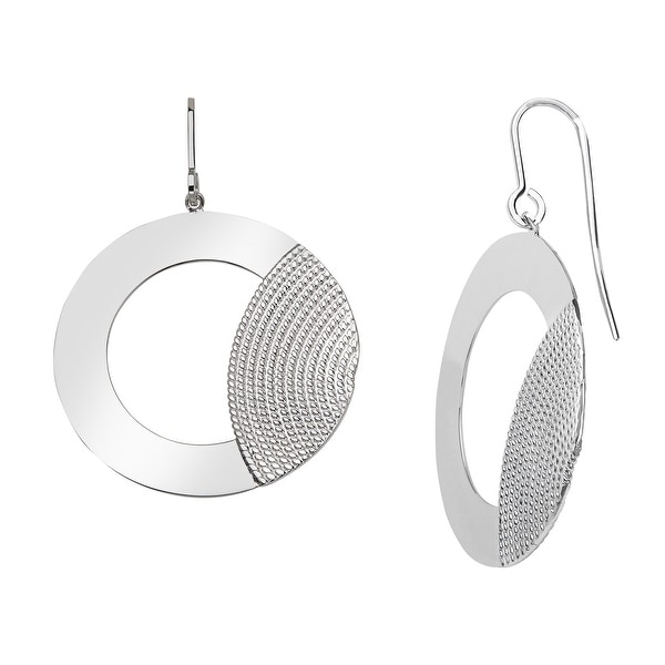 Textured Drop Hoop Earrings In Sterling Silver White On Textured Drop Hoop Earrings In Sterling Silver White