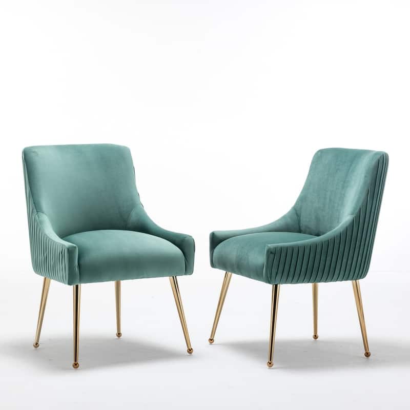 SEYNAR Modern Glam Boucle Pleated Velvet Dining Chair or Vanity Chair Set of 4 with Rear Handle