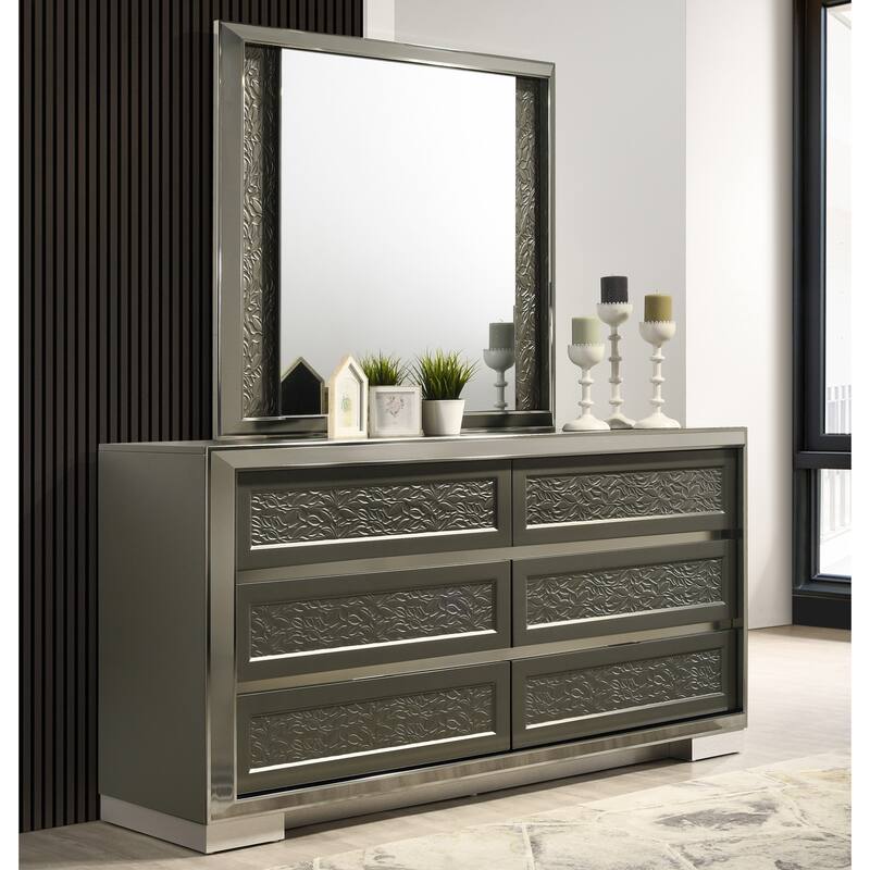 Furniture of America Iralles Modern 5-Piece Dark Grey Wood Queen Platform Bedroom Set with LED Light