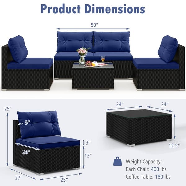 dimension image slide 0 of 3, Costway 5 Piece Outdoor Furniture Set with Seat & Back Cushions - See Details