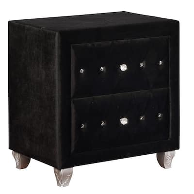 Fabric Upholstered Wooden Nightstand with Two Drawers