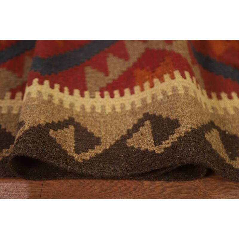 Hand Woven Oriental 100% Wool Carpet Southwestern Geometric Multi-Colored Kilim Area Rug - 9' 5'' X 6' 9''