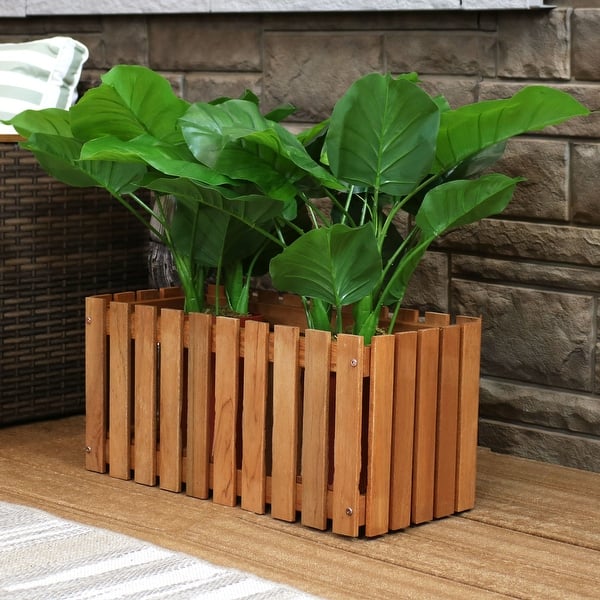 4 x 10 x 5 in, Rectangle Wood Box Planter with Plastic Insert Liner