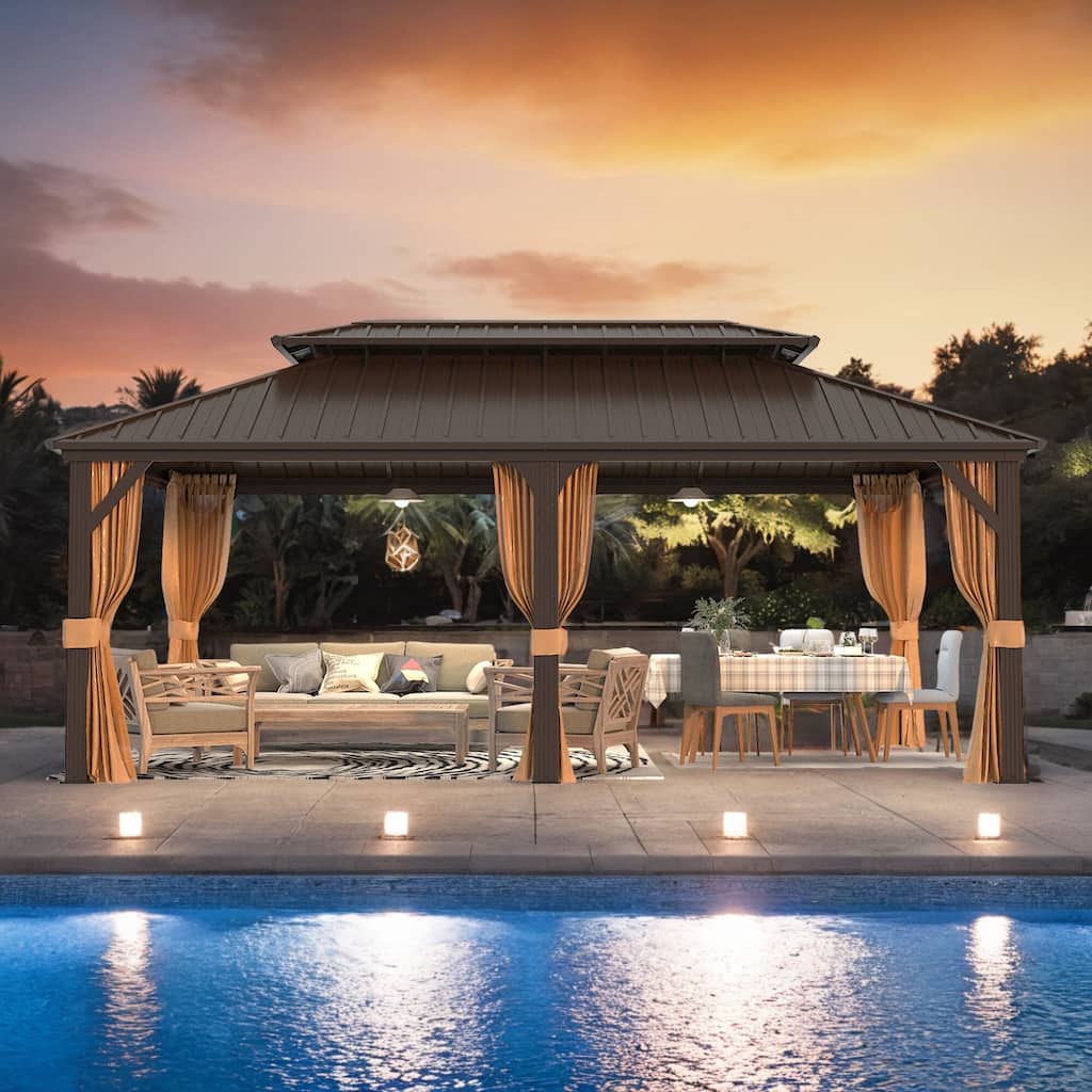 Hardtop Aluminum Gazebo With Double Roof, Curtains and Netting