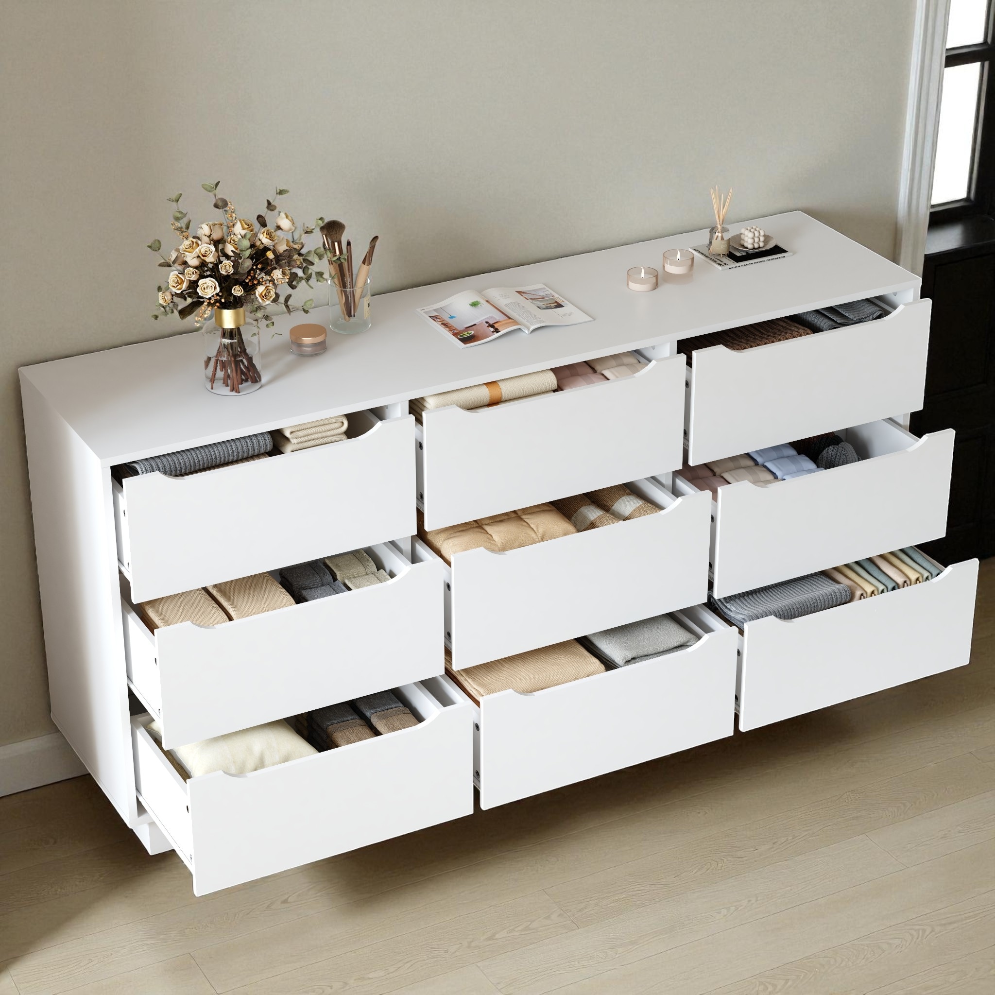 knee length dresses for ladies White 7 Drawer Dresser With Modern Fluted Panels And Solid Wood Legs   ShipItFurniture