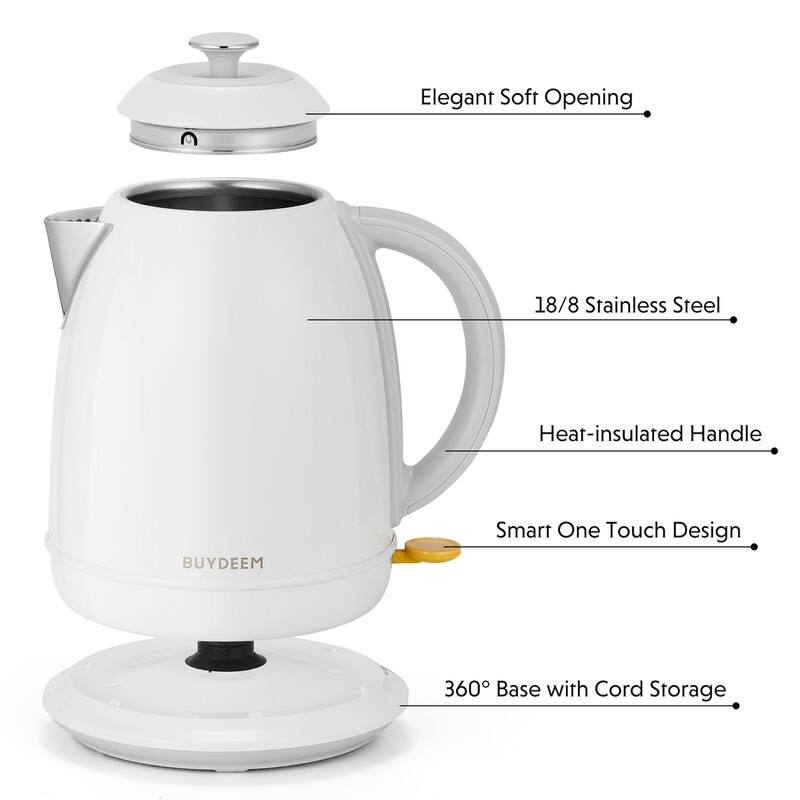 BUYDEEM 1.7L Stainless Steel Electric Tea Kettle with Auto Shut-Off and Boil Dry Protection