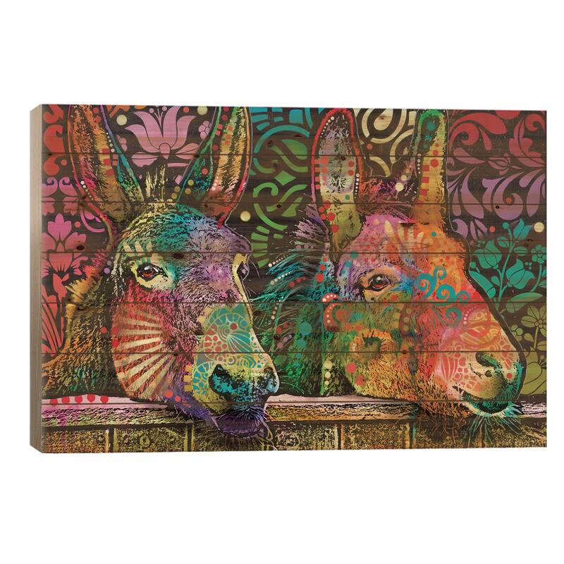 Donkeys Print On Wood by Dean Russo - Multi-Color - 18x26x1.5