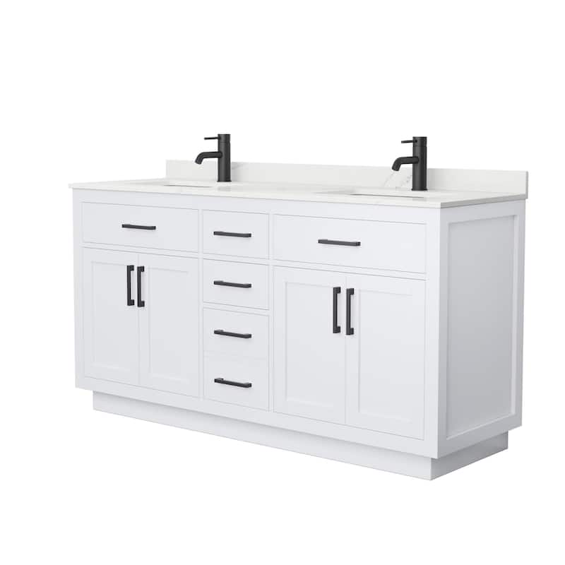 Wyndham Collection WCG262666D-QTZ-UNSMXX Beckett TK 66" Free Standing - White / Giotto Quartz Top / Matte Black Hardware