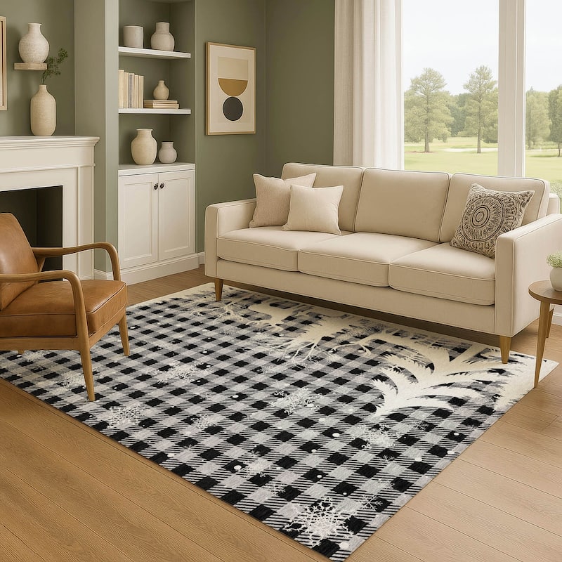 Premium Washable Super Soft Winter Reindeer Tree Mayfield Rug - Gray - 10' x 14'