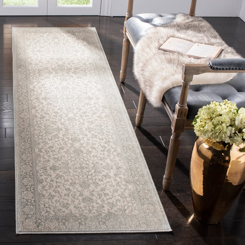 SAFAVIEH Noble Octavie Modern Oriental Polyester Rug - 2'2" x 8' Runner - Light Blue/Ivory