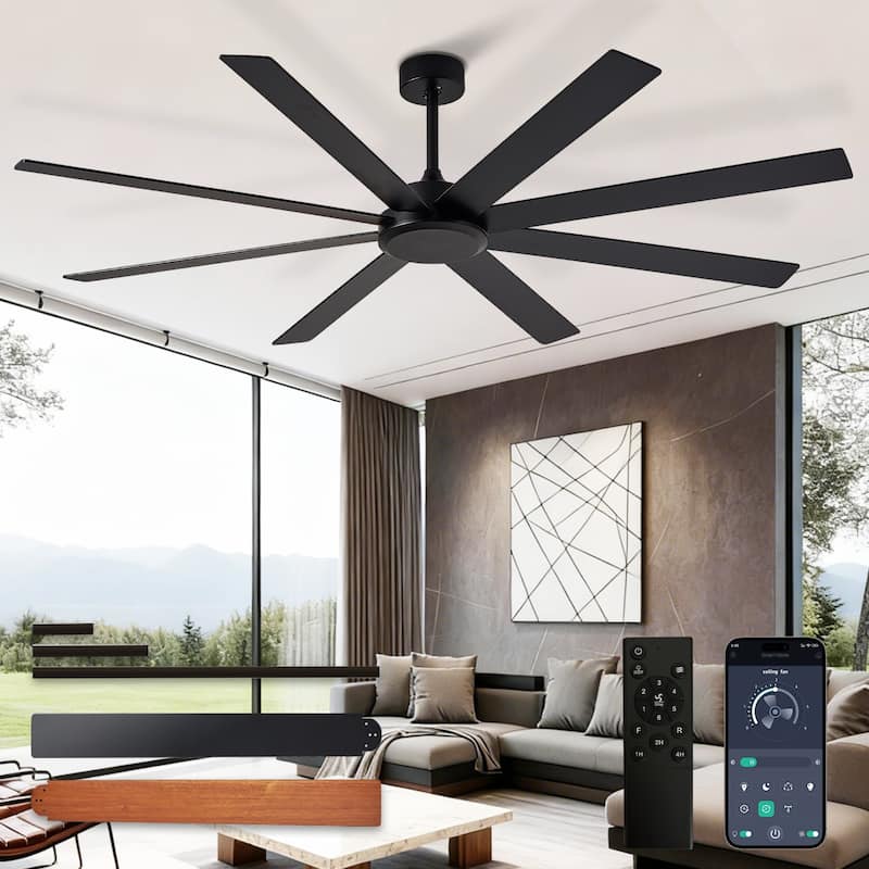 Large Ceiling Fan without Light - 8-Blade, Remote App Control, Dimmable 3CCT LED, Quiet DC Motor​