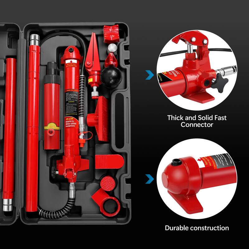 4 Ton Porta Power Kit, Portable Hydraulic Jack with 4.1 ft/1.25 m Oil Hose, 17 Pcs Hydraulic Ram, 8000 Lbs Capacity