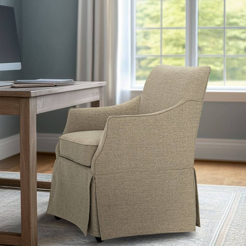 Roomfitters Upholstered Dining Armchair, Traditional Martha Stewart Bedford Collection Seating with Hidden Casters, Beige