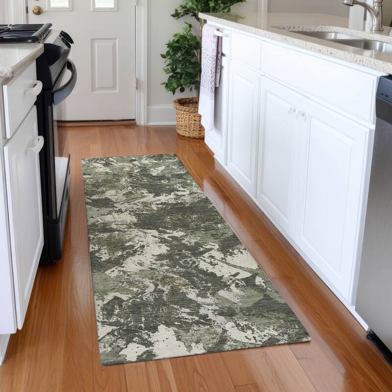 Premium Washable Super Soft Abstract Floral Mayfield Rug - Olive - 2'3" x 7'6"