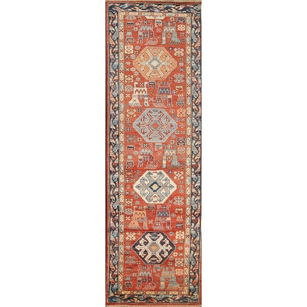 Tribal Geometric Heriz Serapi Oriental Runner Rug Wool Handmade Carpet - 2'7" x 9'9". Opens flyout.
