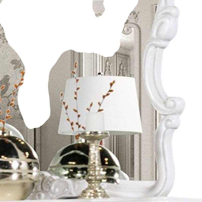 Valena Dresser Mirror, Beveled Glass, White Solid Wood Frame, 45 Inch