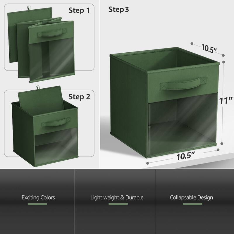 Sorbus 11" Storage Bin with Clear Window – 6-Pack Foldable Fabric Organizers - 10.5” L x 10.5” W x 11” H