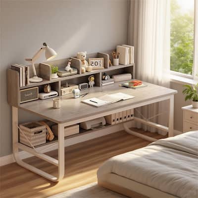 55.12" Rectangle Desk In Grey White