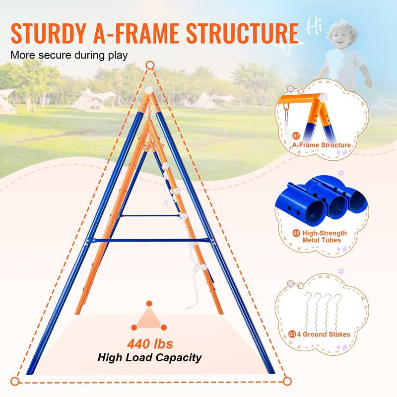 Swing Sets for Backyard 6 in 1 Swing Set 440lbs Capacity Metal Swingset