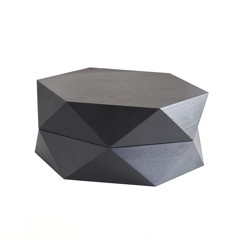 36.61'' Retro Style Polygon Flip Top Coffee Table, with Flip Top for Convenient Access, Hidden Storage