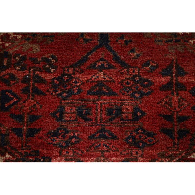 Geometric Ardebil Persian Vintage Runner Rug Handmade Red Wool Carpet - 3'9"x 13'10"