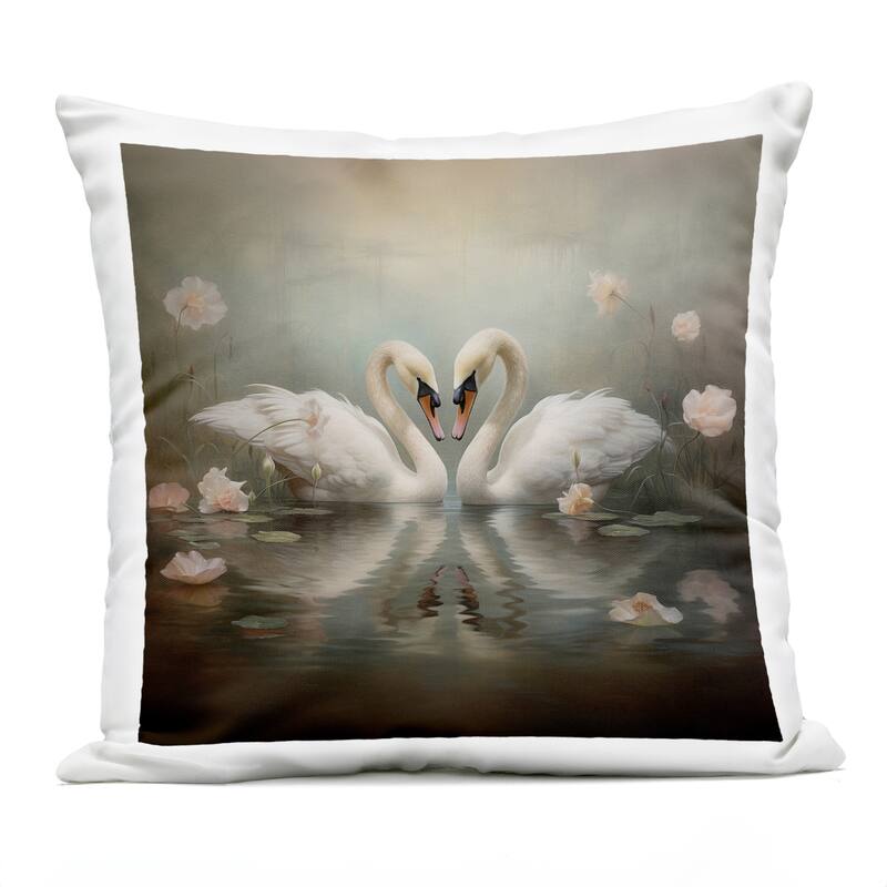 Stupell Romantic Swans in Floral Pond Printed Outdoor Throw Pillow Design by Arlington Prints - Accent - Polyester - Grey - Single