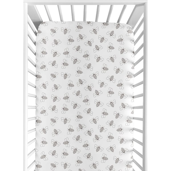 slide 2 of 6, Sweet Jojo Designs Grey Bee Boy Girl Gender Neutral Unisex Fitted Crib Sheet Abstract Honeybee Bumblebee Flying Bees White Gray