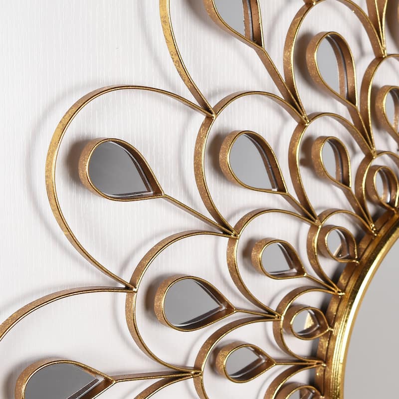 Flower Burst Bling Round Wall Mirror with Gold Metal Frame, Decorative Mirror - 36 x 36