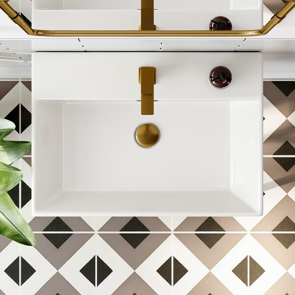HOROW 24 in. Ceramic White Rectangular Bathroom Console Sink with
