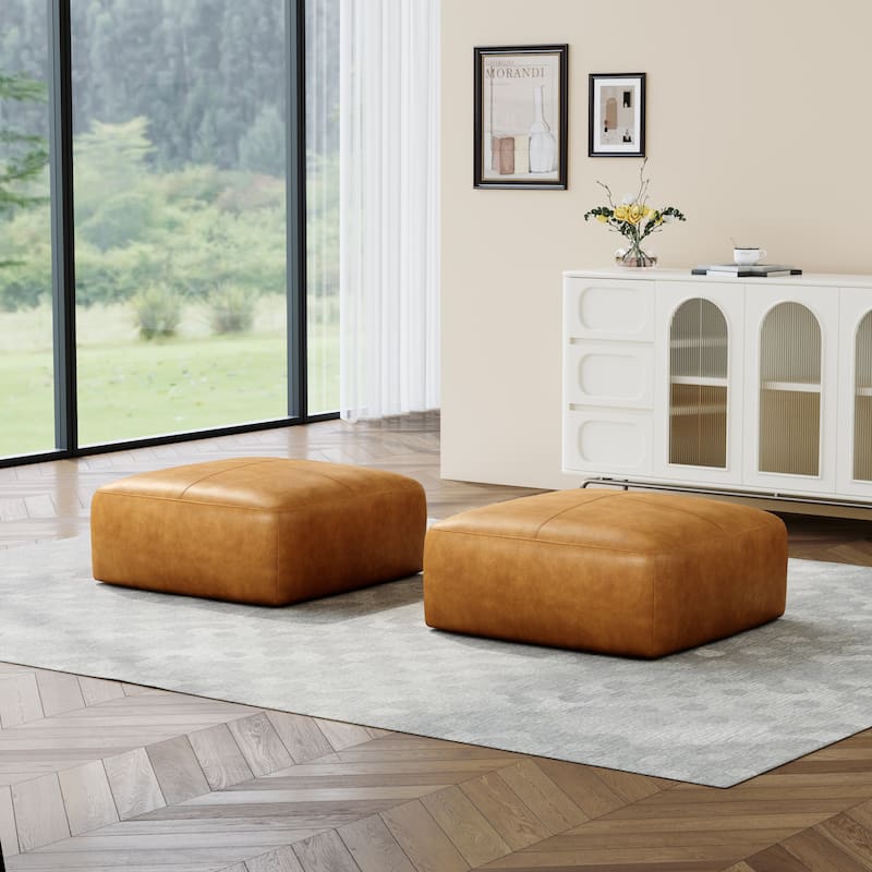 22"/ 35"/ 43" W Rectangular Modern Genuine Leather Ottoman Set of 2